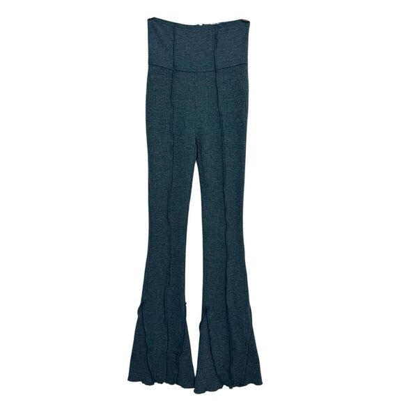 Y2K Urban Outfitters Waffle Knit Flared Pants Small Teal Seamed Thermal Fairy - Picture 1 of 9